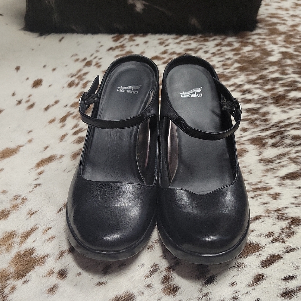 Dansko Black Leather Mules